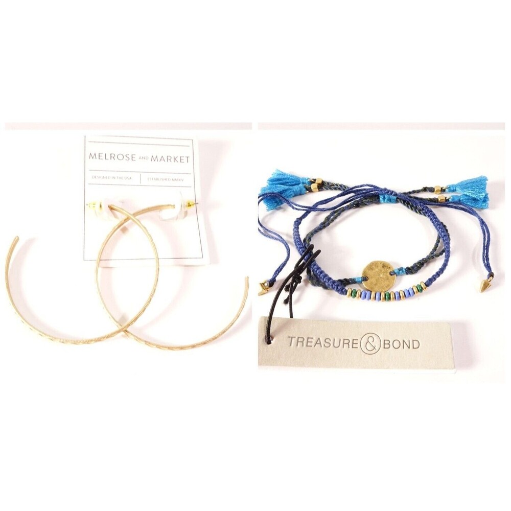 Nordstrom Women's Bead Hammered Disc Tassel Bracelet Hoop earrings NWT 38 EA Set